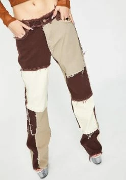 Jaded London Brown Patchwork Denim Jeans