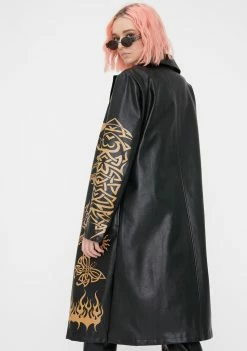 Jaded London Tan Tattoo Vegan Leather Midi Jacket