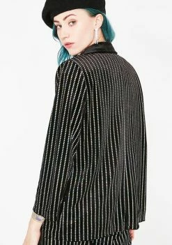 Jaded London Sequin Stripe Velvet Suit Jacket Outerwear