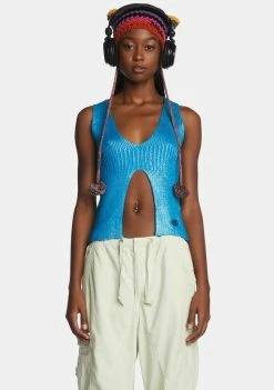 Jaded London Steel Metallic Knitted Sliced Top