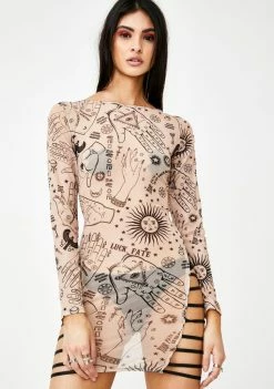 Jaded London Hands Print Mesh Mini Dress