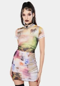 Jaded London Scenic Print Mesh Mini Dress