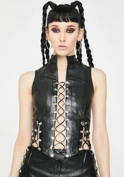 Jaded London Tops Black Vegan Leather Corset Top