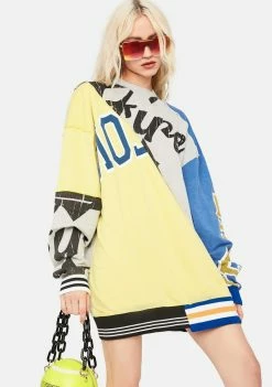 Jaded London Dresses Varsity Prints Cut & Sew Oversized Sweatshirt Dress
