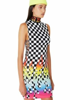 Jaded London Rainbow Flame Lace-Up Mini Dress