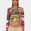 Cheap 😉 Jaded London Oracle Eye Print Cut-Out Top Long Sleeve Crop Top 🤩 1 Jaded London Oracle Eye Print Cut-Out Top Long Sleeve Crop Top