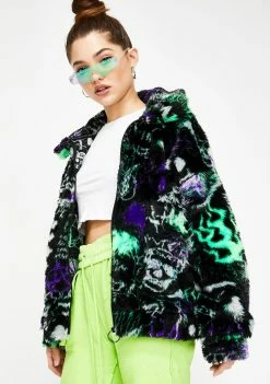 Jaded London Graffiti Print Oversized Fleece Jacket Outerwear