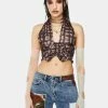 Jaded London Tops Brown Halter Neck Cup Detail Top