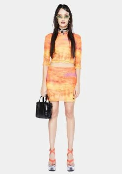 Jaded London Tops Horse Landscape Print Layered Mesh Top