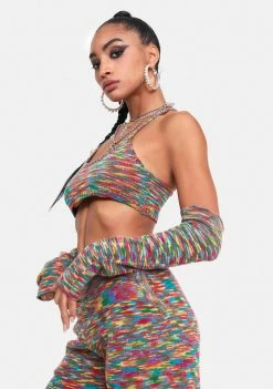 Jaded London Spacedye Knit Crop Top With Matching Sleeves Tops