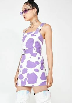 Jaded London Lilac Cow Print Denim Mini Dress