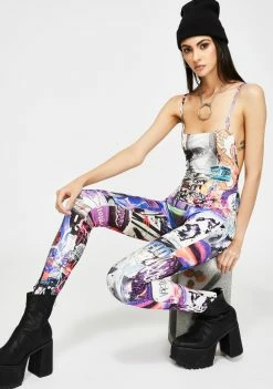 Jaded London Lips Collage Print Square Neck Catsuit