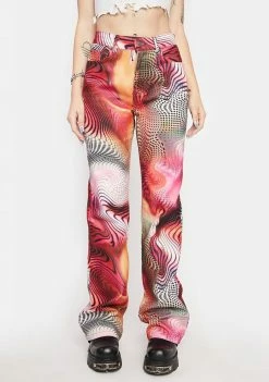 Jaded London Y2K Swirl Print Boyfriend Jeans Bottoms