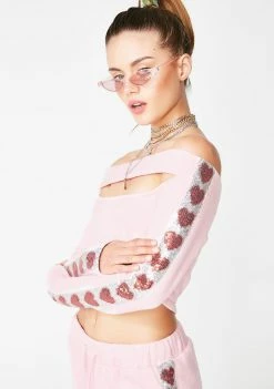 Jaded London Heart Sequin Cut-Out Crop Top Tops