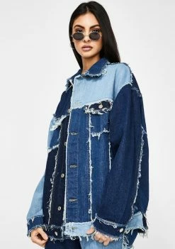 Jaded London Oversized Patchwork Denim Jacket Outerwear