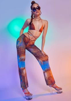 Jaded London Heatmap Print Mesh Flared Trousers