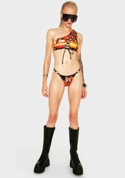 Jaded London Swim Flaming Car One Shoulder Bikini Top