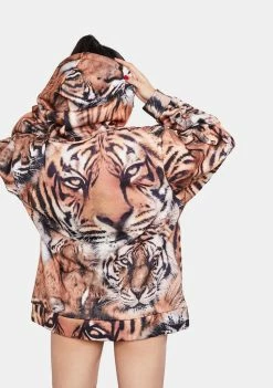 Jaded London Tiger Face Print Oversized Hoodie