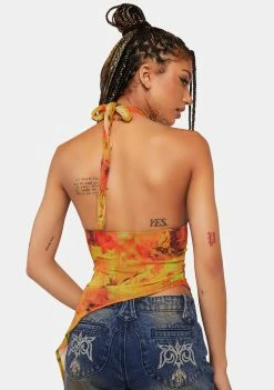 Jaded London Loco Print Halter Lace Up Top Crop Halter Top