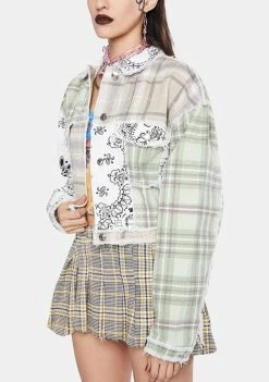 Jaded London Patchwork Bandana Cropped Denim Jacket Outerwear