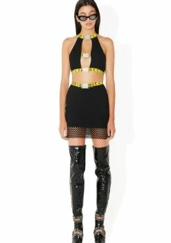 Jaded London Black & Yellow Buckle Skirt Bottoms