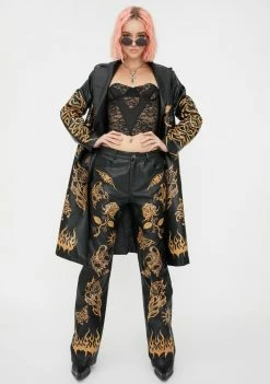 Jaded London Tan Tattoo Vegan Leather Boyfriend Fit Trousers