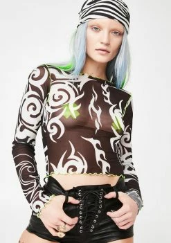 Jaded London Tribal Print Mesh Top