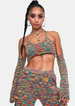 Jaded London Spacedye Knit Crop Top With Matching Sleeves Tops