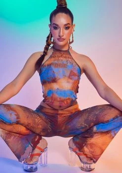 Jaded London Tops Heatmap Print 90s Racer Halter Mesh Top