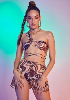 Jaded London Swim Brown Swirl Flower Print Wrap Sarong