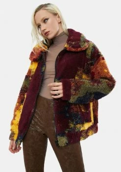 Jaded London Autumnal Rainbow Fleece Borg Jacket Outerwear