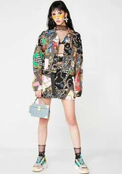 Jaded London Mixed Scarf Print Cropped Denim Jacket Outerwear