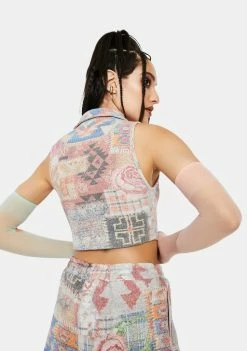 Jaded London Tapestry Print Rib Halter Top With Popper Fastening