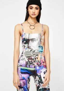 Jaded London Lips Collage Print Square Neck Catsuit