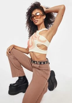 Jaded London Orange Swirl Print Halter Cut Out Crop Top Tops