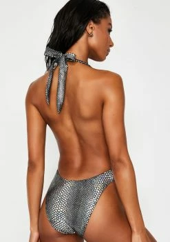 Jaded London Silver Serpent Plunge One Piece Swimsuit