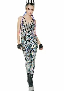 Jaded London Holographic Sequin Plunge Catsuit