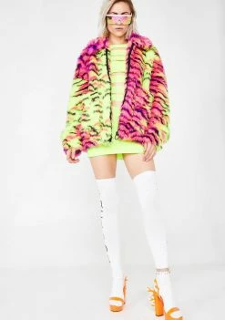 Jaded London Neon Tiger Faux Fur Jacket Outerwear