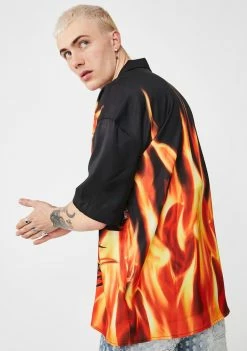 Jaded London Flaming Car Print Oversized Shirt Tops