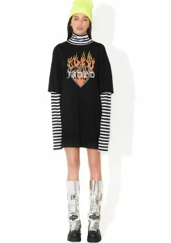 Jaded London Flame Heart Striped Layer Dress
