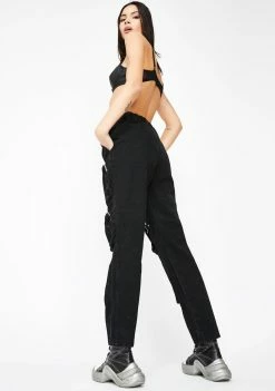 Jaded London Bottoms Black Cargo Jeans With Round Pocket Detail