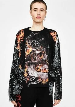 Jaded London Tops Anarchy Skull & Flame Long Sleeve Tee