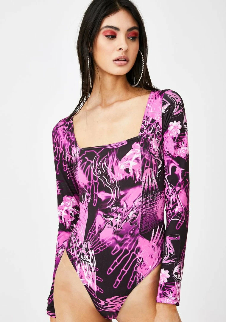 New π Jaded London Pink Skull Print Long Sleeve Bodysuit π 3 Jaded London Pink Skull Print Long Sleeve Bodysuit