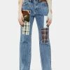 Jaded London Patchwork Check Mid Rise Boyfriend Fit Jeans Bottoms