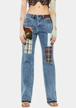 Jaded London Shop 34 Jaded London Patchwork Check Mid Rise Boyfriend Fit Jeans Bottoms