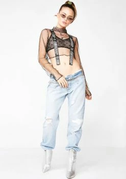 Jaded London Tops Diamante Mesh Crop Top