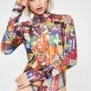 Jaded London Tops Jaded Babes Tokyo Signs Printed Mesh Bodysuit