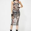 Jaded London Tattoo Print Mesh Midi Dress