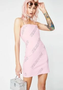 Jaded London Diamante Famous Pink Denim Dress