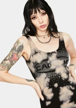 Jaded London Dresses Bleached Rib Racer Dress With Call Me Diamante Detail